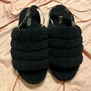 UGG Black and White Fluff Yeah Slide Size Womens 10